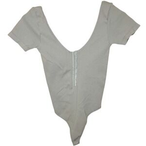 Urban Outfitters Sage Green Ribbed Bodysuit‎ M/L Thong Stretch Hook Front EUC